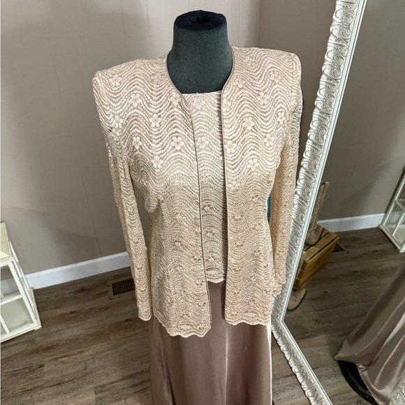 Cachet • 2 Piece Champagne Lace Satin Gown - Picture 12 of 16